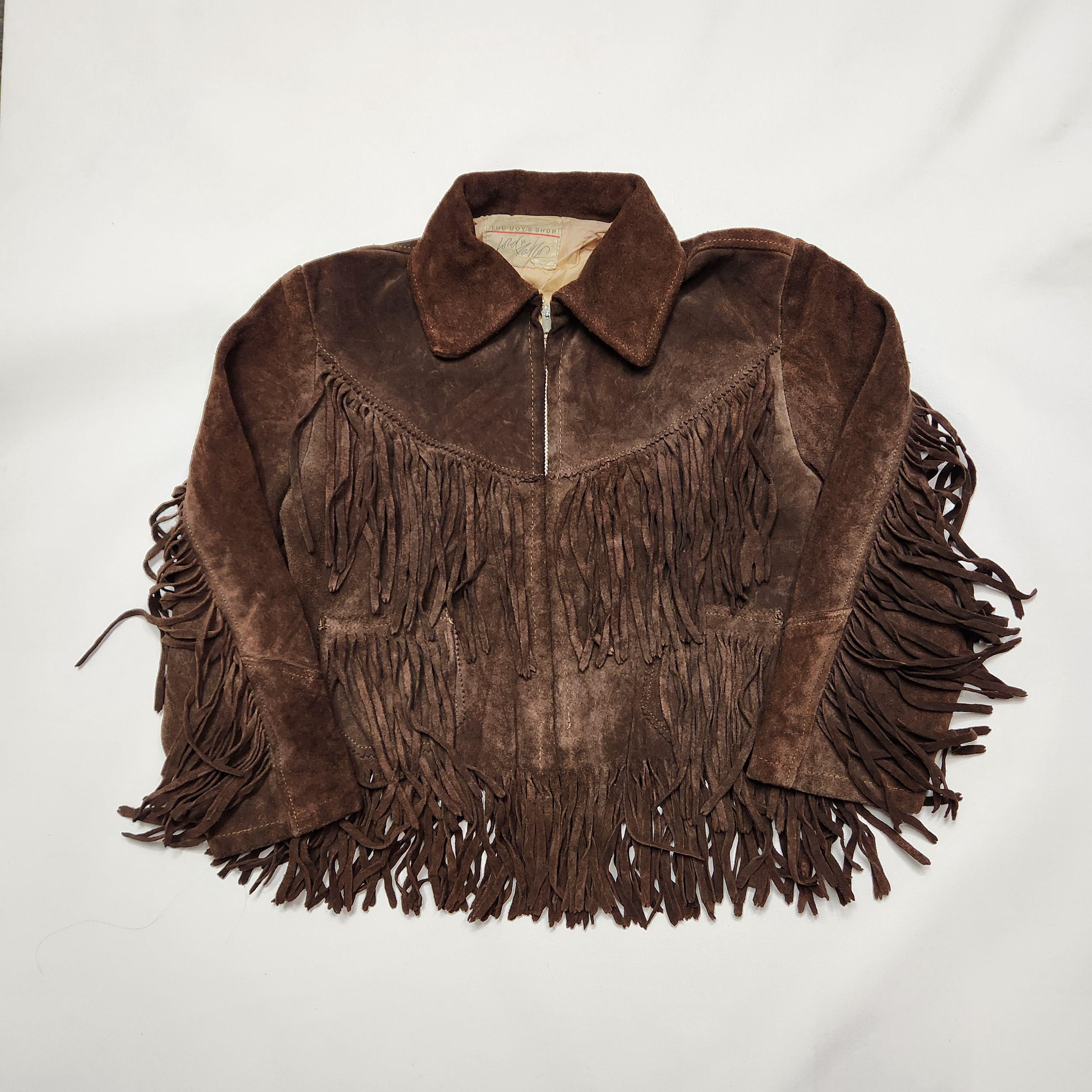 Vintage 70s Lord Taylor Kids Suede Leather Western Fringe Jacket Brown Size 6-8y