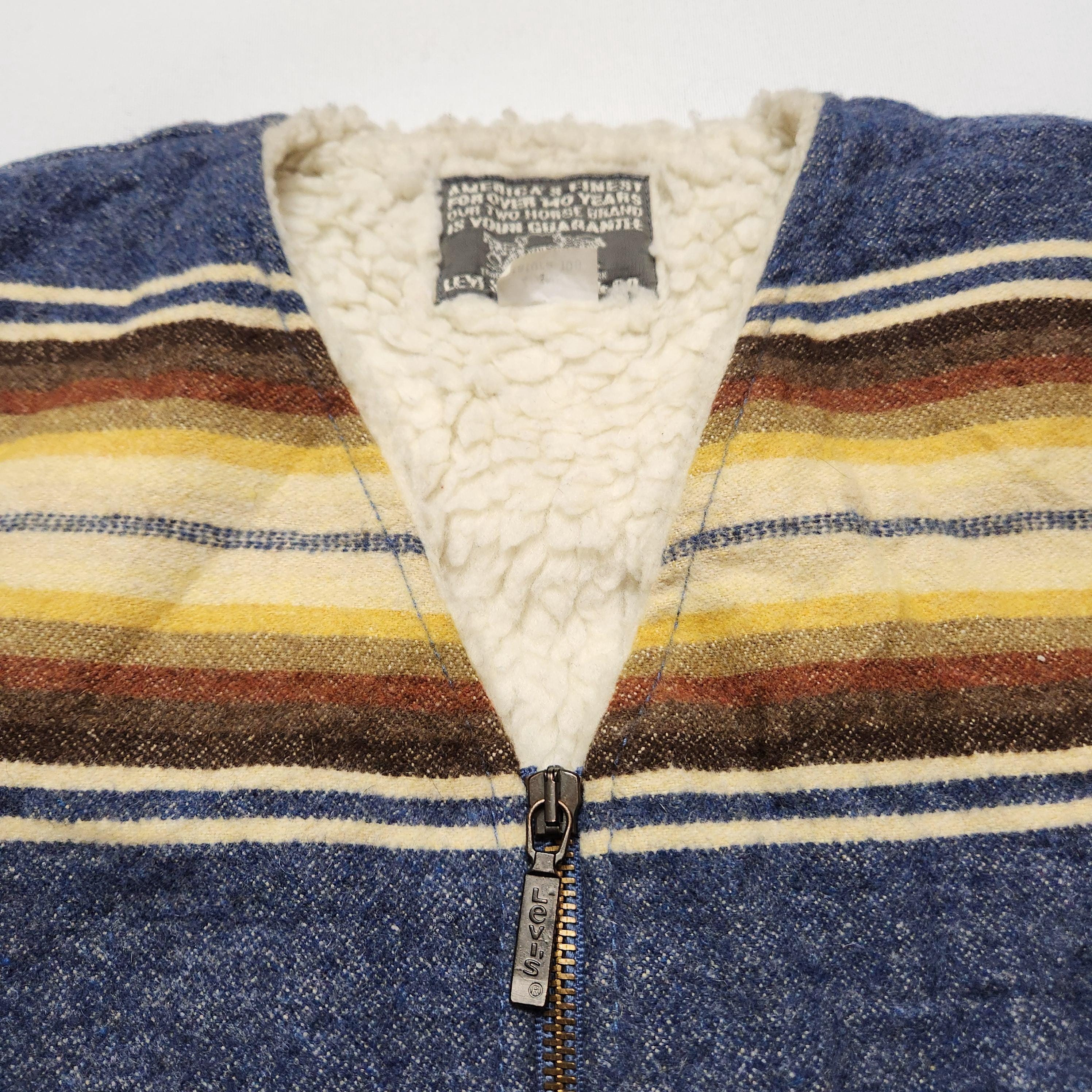 Vintage Levis Southwestern Blanket Stripe Sherpa Lined Zip Vest Size 4 image 5