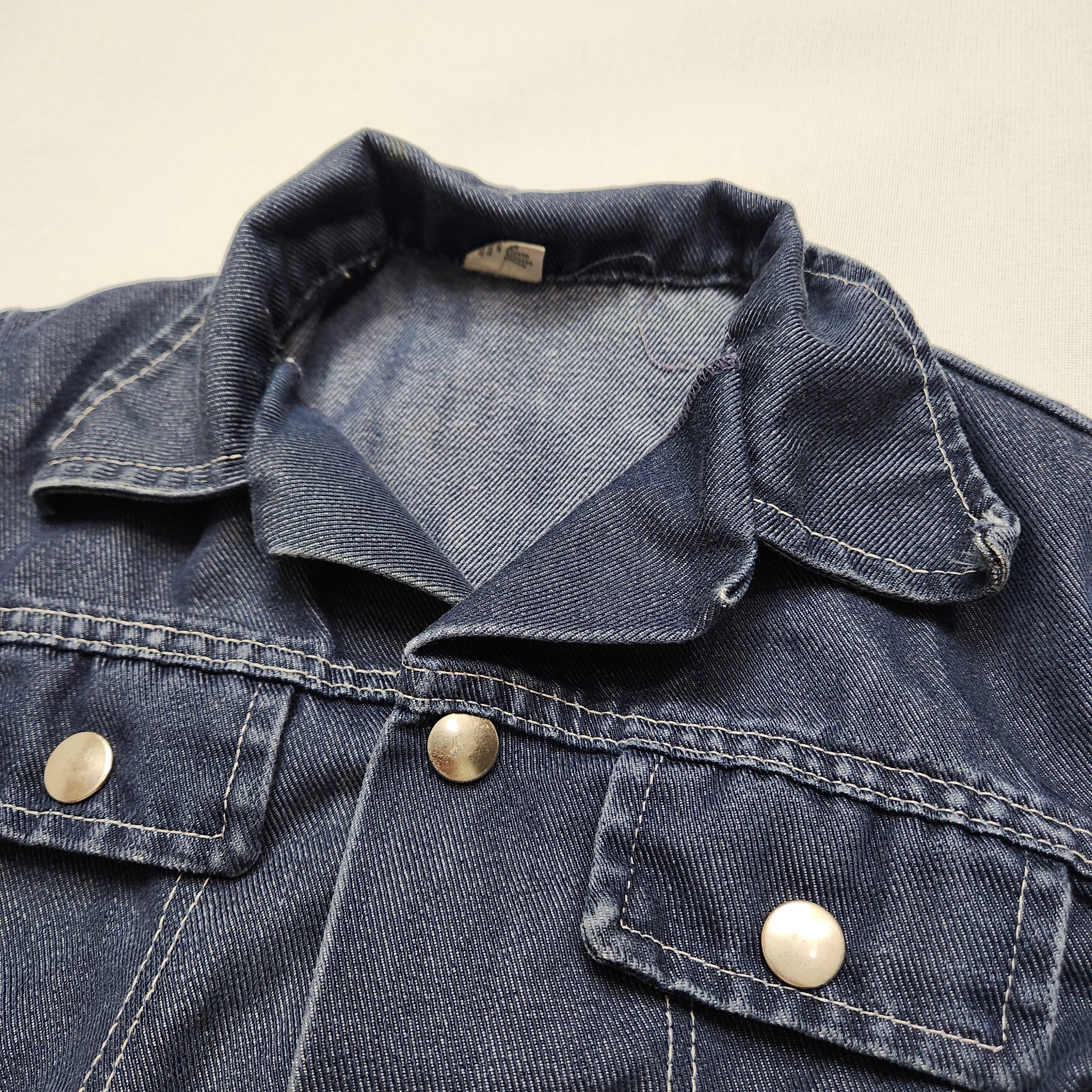 Vintage 70s Dark Wash Denim Jacket Kids Small Snap Button Cropped Jean Jacket image 2