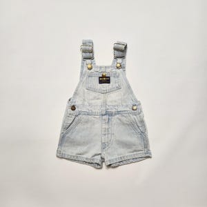 90s Kids Toddler Vintage OshKosh Bgosh Light Washed Blue Denim Shortall / Made in Canada / 18m 24m 2T