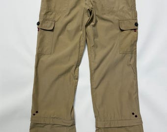 Vtg Y2K 725 Originals Cargo Pants Flare Zip Off Capri Khaki Skate Size 9 30x32