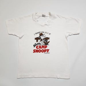 80s 90s Youth Vintage Camp Snoopy Knott&#39;s Cute Print Single Stitch White Cotton Tshirt /  7y 8y 9y 10y / Baby Tee / Made in USA