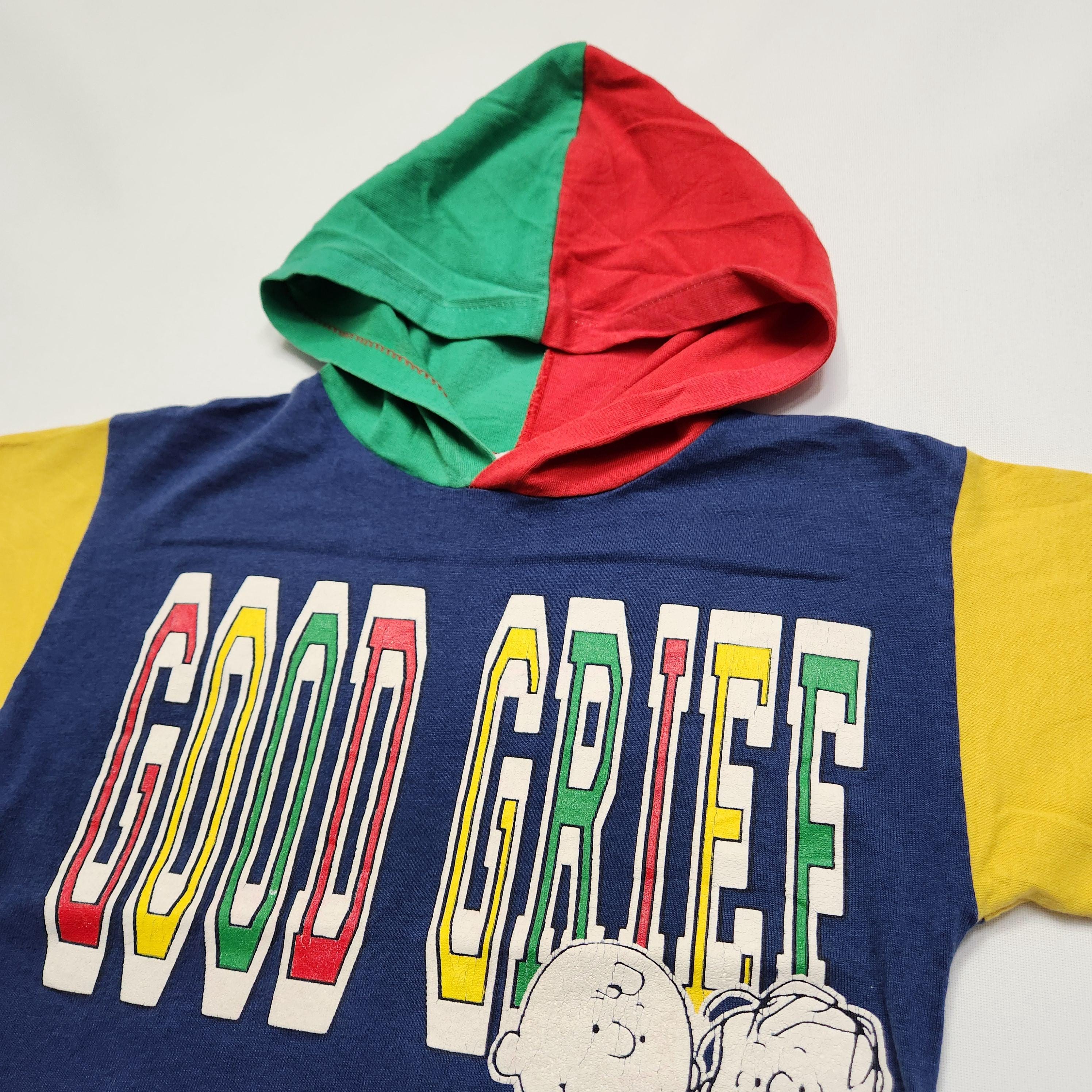 90s Peanuts Snoopy Good Grief Color Block Hooded Tee Shirt (Kids 4/5y) image 2