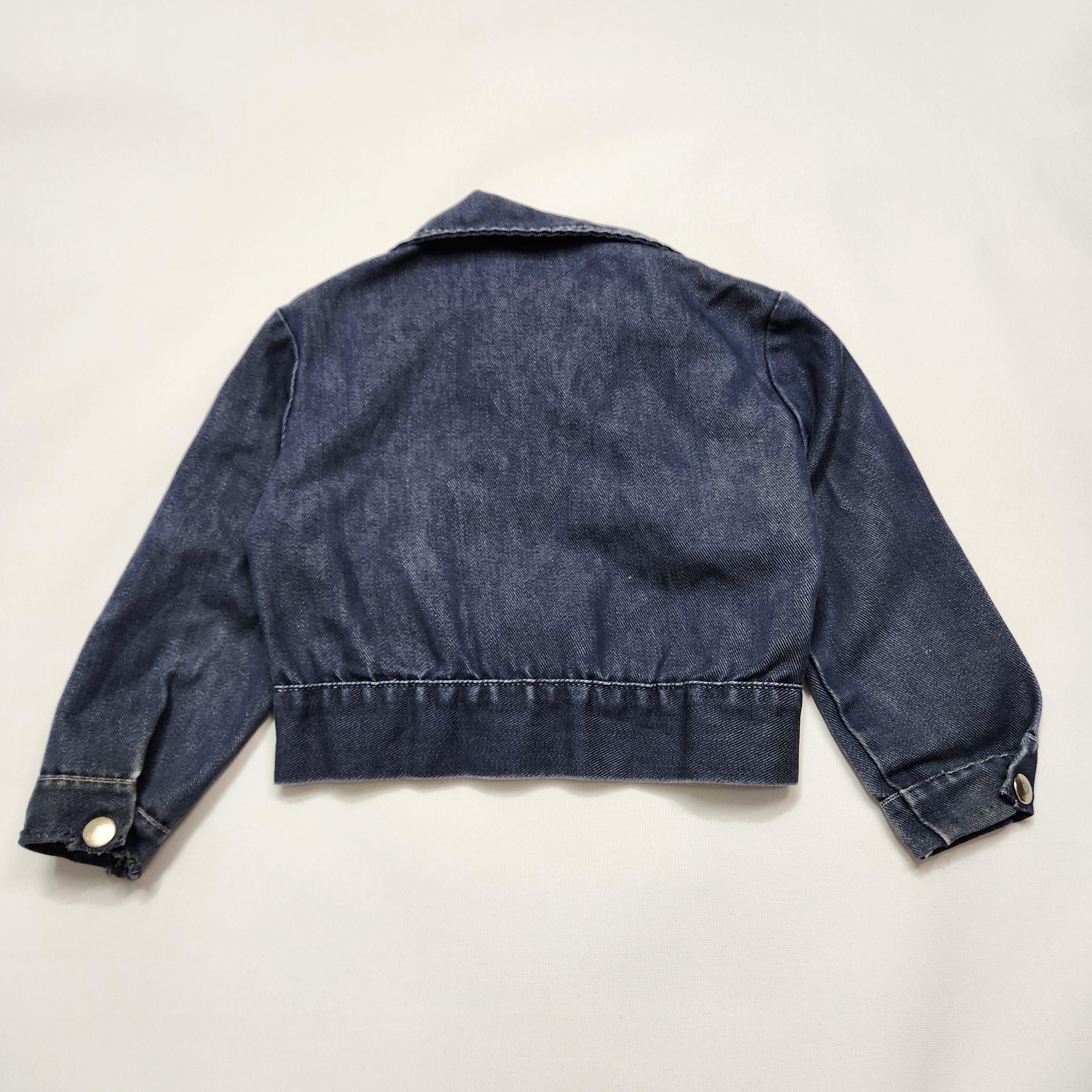 Vintage 70s Dark Wash Denim Jacket Kids Small Snap Button Cropped Jean Jacket image 10