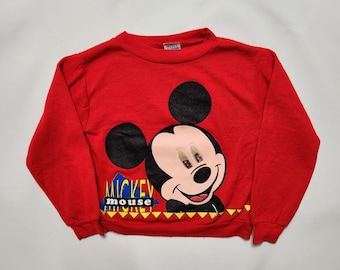 90s Kids Toddler Vintage Disney Mickey Mouse Moving Eyes Red Lightweight Sweatshirt / 3T 4T