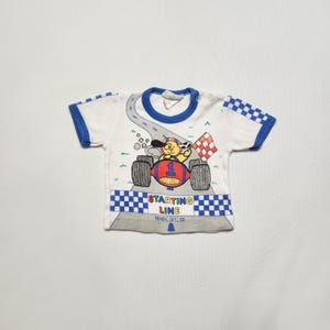 80s 90s Kids Toddler Infant Vintage Puppy Racing 1 Cute Graphic AOP Ringer Tshirt  / 0m 3m 6m