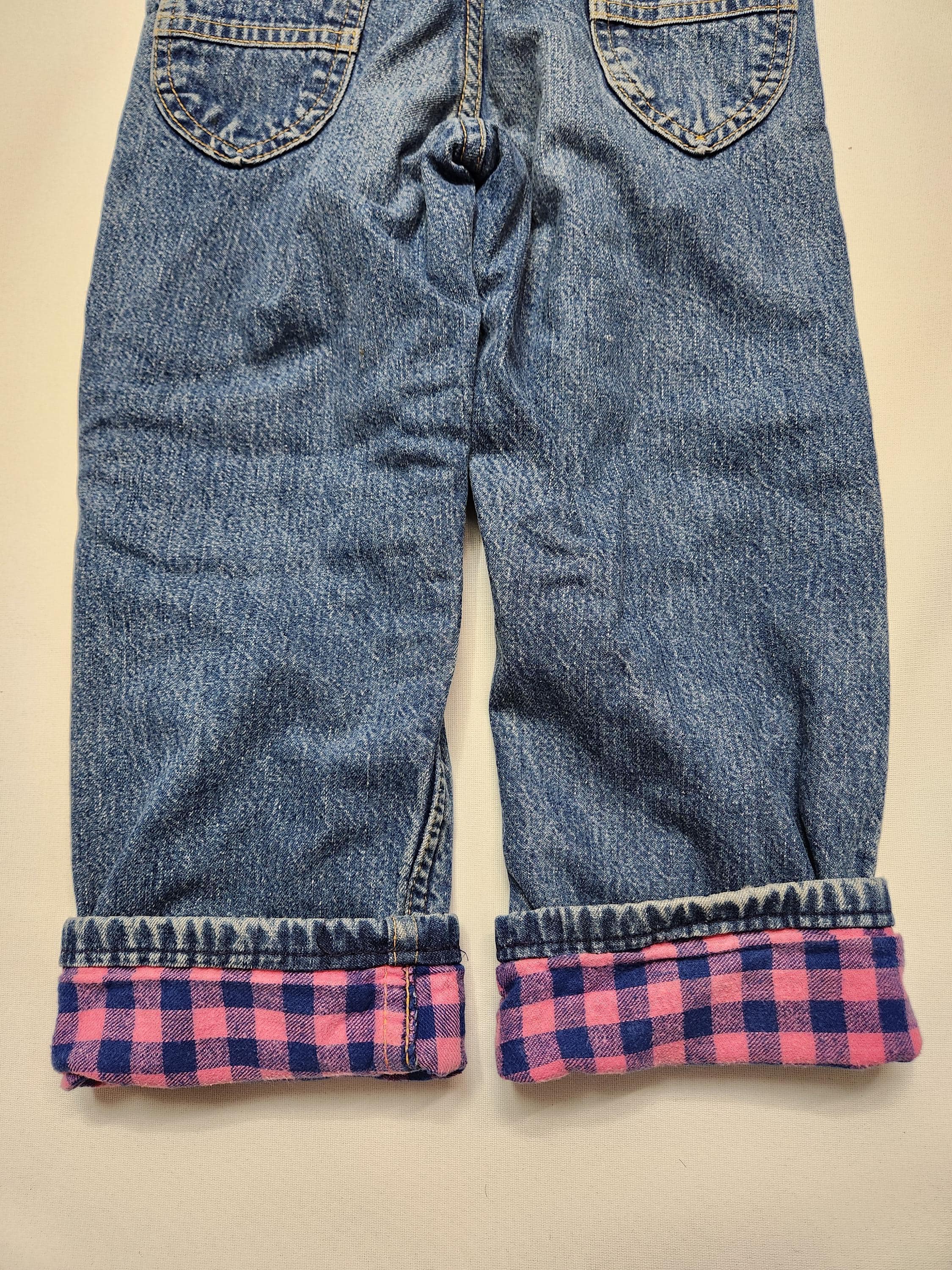 Vintage 80s OshKosh Bgosh Flannel Lined Denim Overalls Heart Patch Size 3/4 image 8