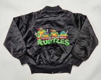 Vintage 90s TMNT Satin Bomber Jacket Ninja Turtles Embroidered Ben 6-8y