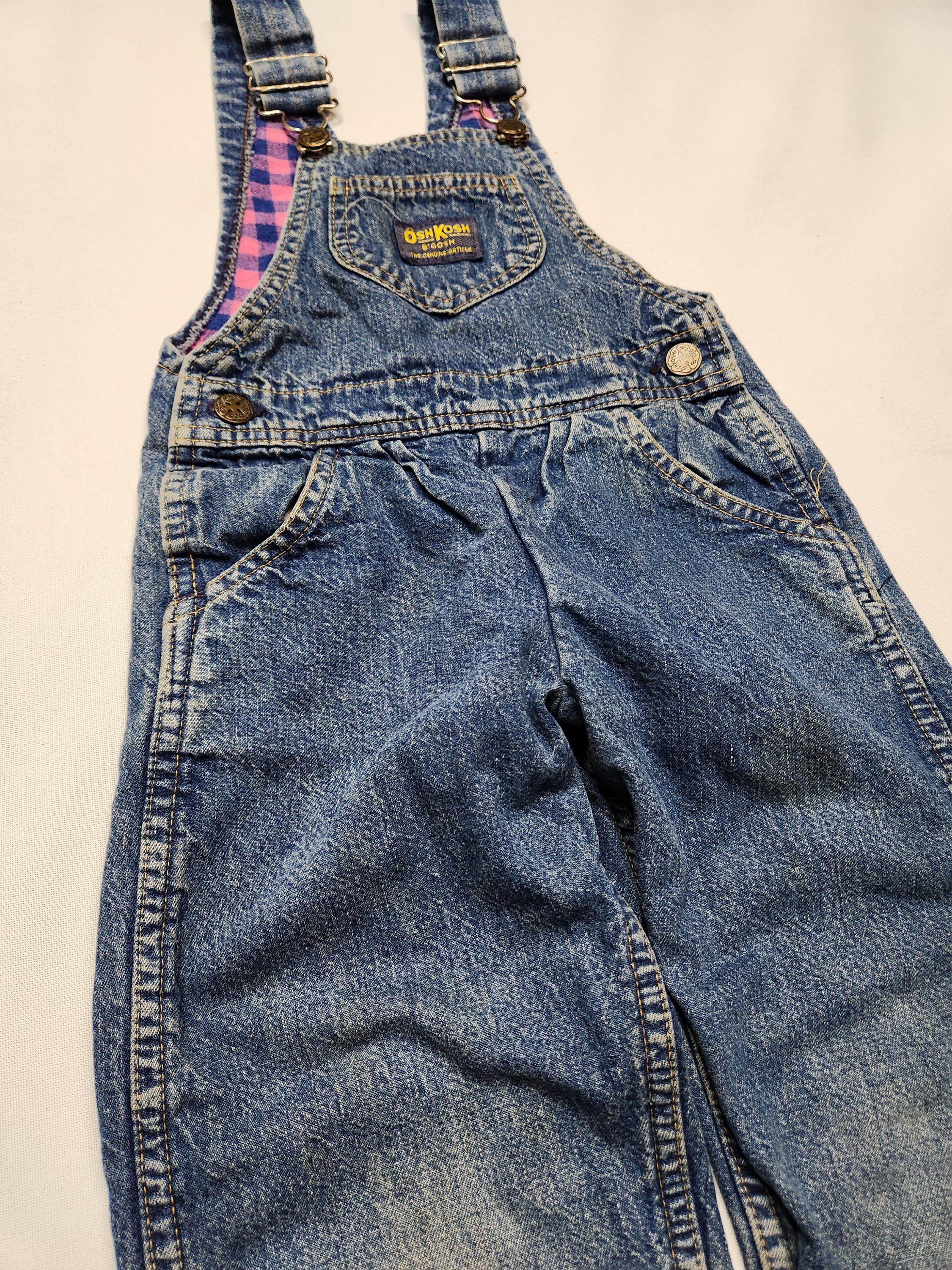 Vintage 80s OshKosh Bgosh Flannel Lined Denim Overalls Heart Patch Size 3/4 image 3