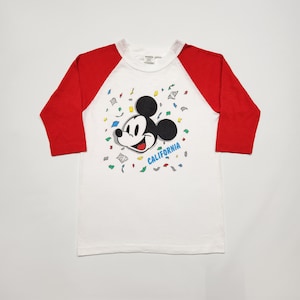 80s 90s Kids Toddler Vintage Mickey Mouse California Colourful Confetti White Red Raglan Sleeve Souvenir Tshirt Top /5T 6y 7y 8y/Made in USA