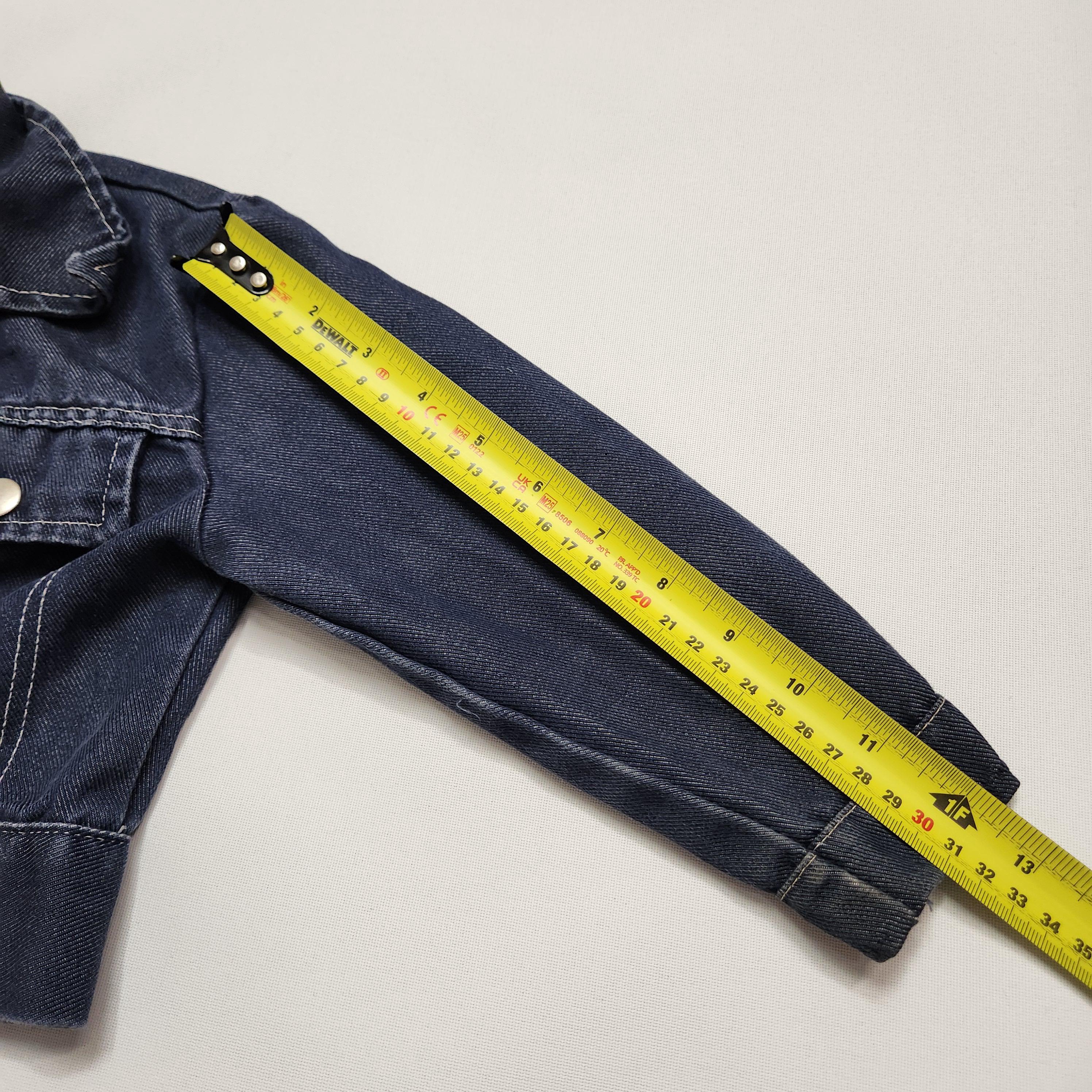 Vintage 70s Dark Wash Denim Jacket Kids Small Snap Button Cropped Jean Jacket image 9