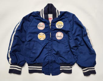 70s 80s Kids Toddler Vintage MLB Paches Zip Up Lightweight Navy Varsity Jacket / 2T 3T