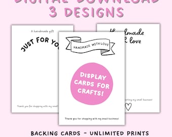 Printable Display Cards for Handmade Crafts, Small Business Thank You Notes (Digital Download)