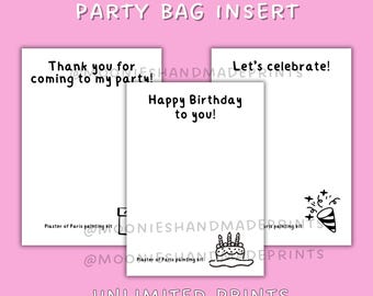 Plaster Of Paris Birthday Party Favour Insert, Painting Kits Display Cards, Printable Inserts For Crafts, Plaster Craft Digital Downloads