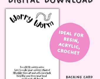 Worry Worm Backing Cards, Resin Display, Packaging Card (Digital Download)