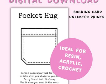 Pocket Hug Backing Card, Resin Business Digital Download, Pocket Hug PNG, Printable Packaging Cards, Printable Cards For Hug Tokens