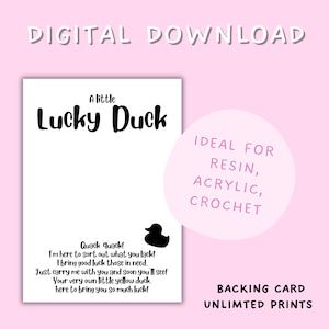 Cartão de apoio do Lucky Duck, Cartão de resina, Cartão de apoio do Duck, Cartões de exibição de resina, Lucky Duck PNG, Download digital do cartão de embalagem