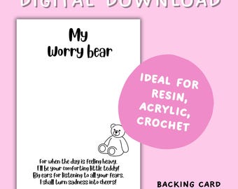Worry Bear Backing Card, Pocket Pal Packaging (Digital Download)