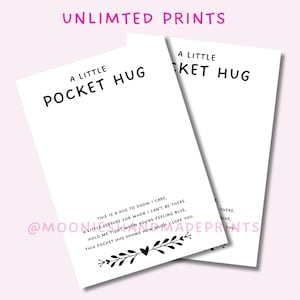 Pocket Hug PNG, Digital Download Backing Cards, Printable Gift Card Insert, Backing Card Printable Download, Printable Card for Hug Tokens