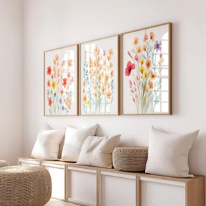 Wilde bloemen kwekerij kunst aan de muur | Bloemen kinderkamer muurkunst, boho, babymeisje, babyjongen | Aquarelbloemen | Botanische weideprint