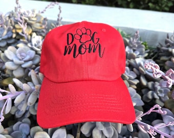 Red Dog Mom Hat, Black Embroidered Paw Print Cap, Red Baseball Hat, Puppy Mama Gift, New Dog Owner Gift, Cute Pet Lover Hat