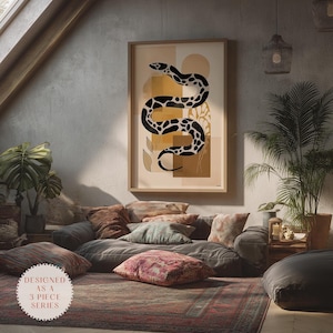 Abstract Python Wall Art – Japandi Neutral Animal Poster – Contemporary Decor
