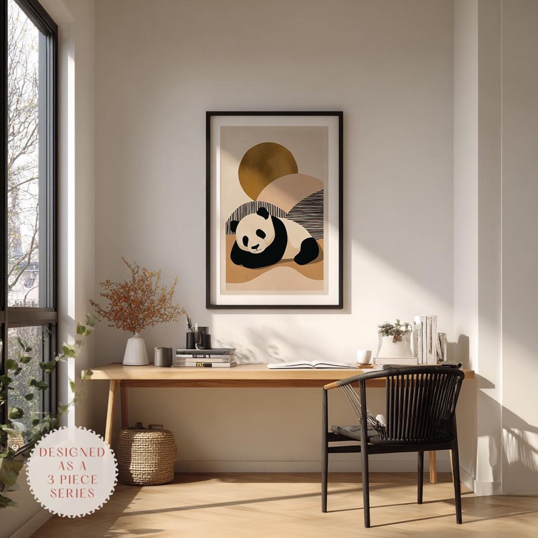 Abstract Panda Wall Art – Japandi Neutral Animal Poster – Contemporary ...