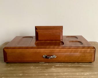 Vintage MCM Wood Men's Valet Organizer: Taiwan-Made Desk & Bedroom Storage