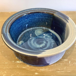 Handmade Blue Glazed Stoneware Bowl | Rustic Farmhouse Artisan Pottery