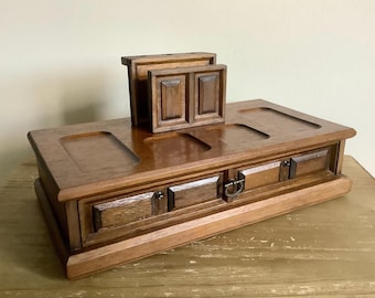 Vintage MCM Dark Wood Men's Valet Dresser Top Organizer - Taiwan Made