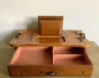 Vintage MCM Wood Dresser Valet Organizer: Taiwan-Made Men's Accessory Storage