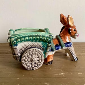 Adorable Vintage Donkey Pulling a Cart Planter | Made in Japan | Handpainted Ceramic | Mid-Century Modern Decor - #2