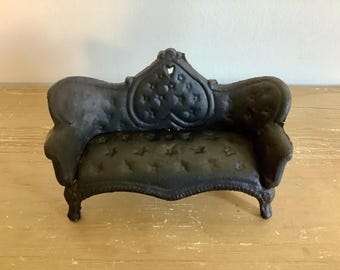Vintage Black Cast Iron Dollhouse Sofa: Victorian Style Furniture