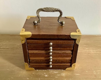 Mid Century Wooden Coaster Set: 8 Coasters in Wood Box