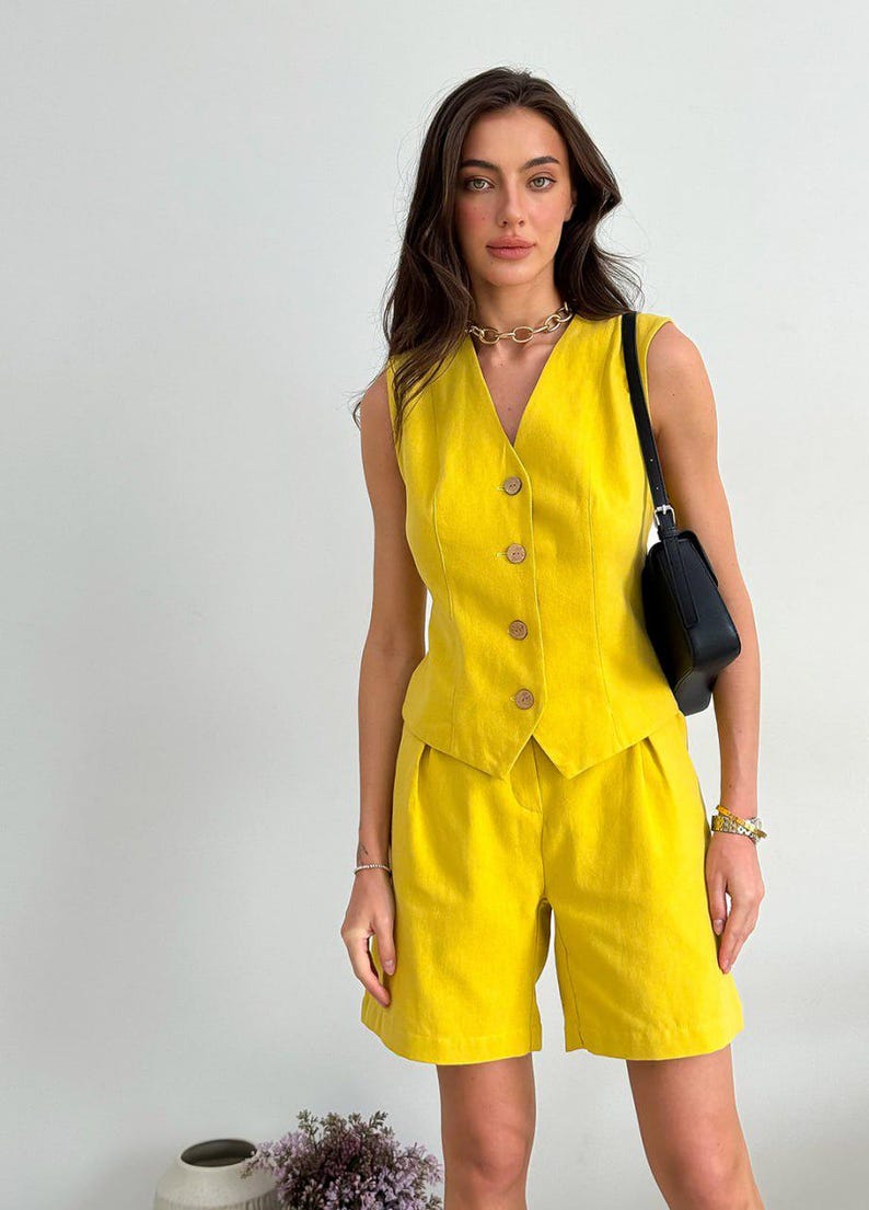 Embroidered V-Neck Vest and Shorts Set main image 1