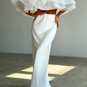 white double ruched skirt satin shirt dress White Skirt With Satin Top