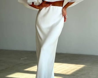 2 Piece Satin Set for Women, Off Shoulder Ruffle Top and Maxi Skirt Set, Wedding Guest Outfit, Bridal Shower Outfit, Modern Gifts For Her