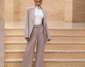 Luxury Women’s  Pantsuit, Oversized Blazer and Wide Leg Pants Set, Elegant Pant Suit, Premium Office Outfit, Wedding Guest Suit, Modern Gift