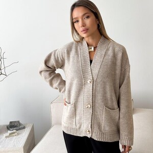 Women’s Wool Blend Cardigan, Soft Fluffy Knit Sweater, Cozy Oversized Jacket, Autumn Winter Outfit, Gift for Mom, Girlfriend, Grandmother