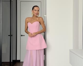 Corset Dress for Women, 2 Piece Chiffon Skirt Set,  Bridal Shower Dress, Wedding Guest Dress, Prom, Cocktail Dress, Modern Gift For Her