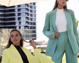 Luxury Women’s  Pantsuit, Oversized Blazer and Wide Leg Pants Set, Elegant Pant Suit, Premium Office Outfit, Wedding Guest Suit, Modern Gift