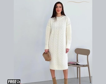 Överdimensionerad stickad tröjklänning – Minimalistisk varm klänning för vinter, höst, mjuk ullblandning, avslappnad outfit, skandinavisk chic, presentidé till mamma