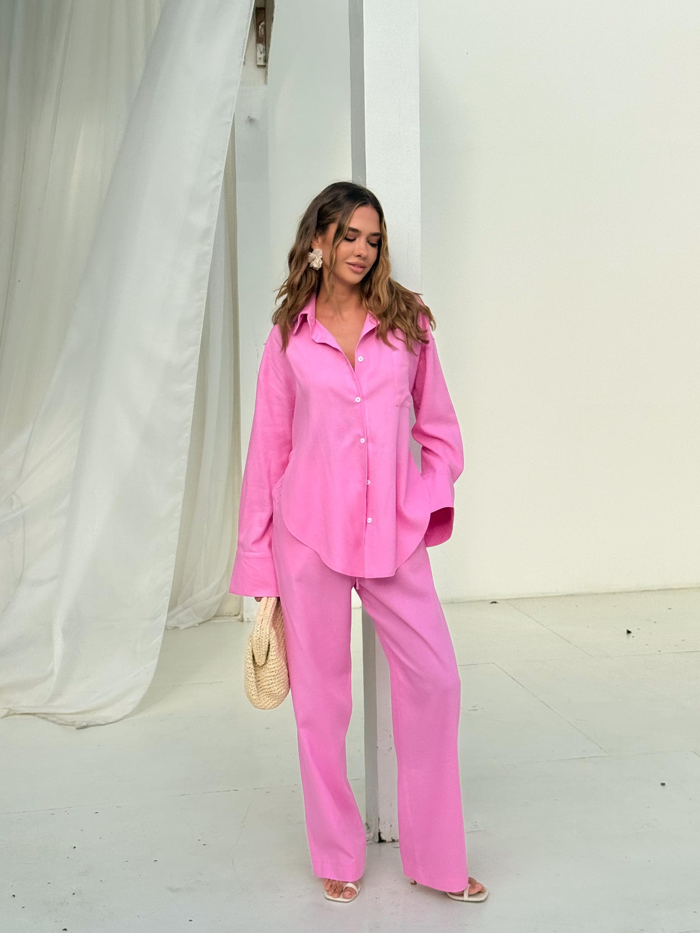 Linen Two Piece Set for Women –oversized Shirt and Pants Lounge