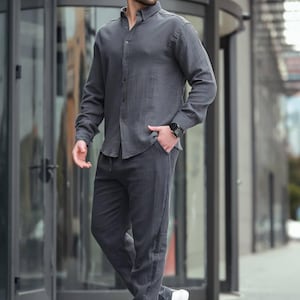 2-Piece Outfit Set for Men | Linen Shirt & Pants | Boho Summer Look, Relaxed Fit, Vacation Look, Gift for Husband, Dad, Boyfriend, Groomsmen