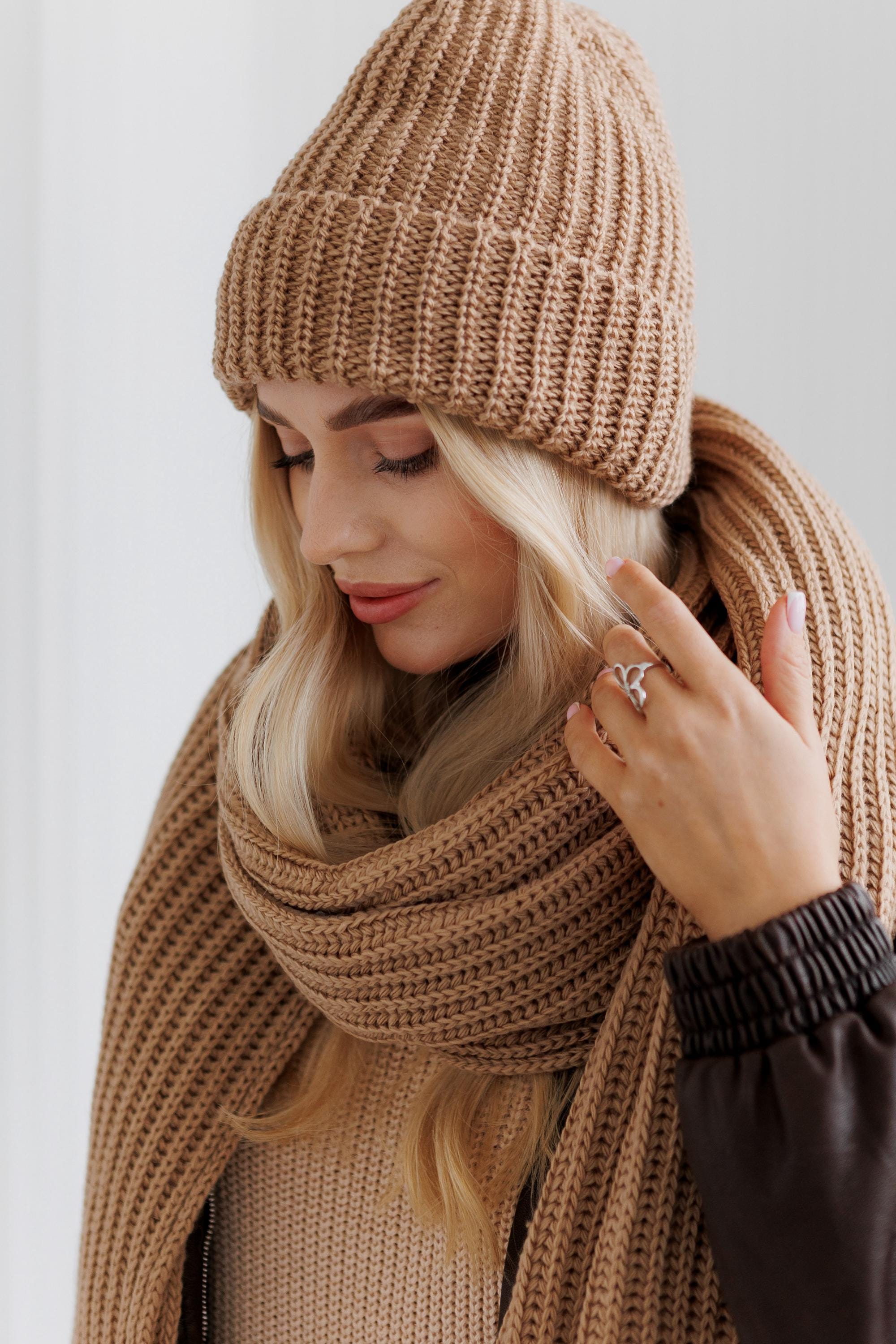 Hat & Scarf Set – Soft Wool Blend Knit Beanie and Long Scarf 