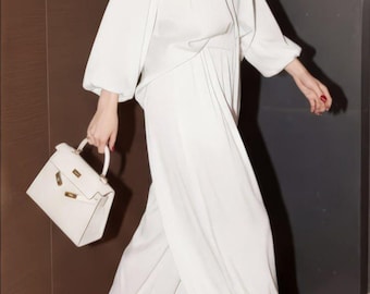 Blouse + Wide Leg Pants Suit, Silky Matching Suit, Flowy 2-Piece Outfit, Black, White or Chocolate, Wedding Guest Suit, Modern Gift for Her