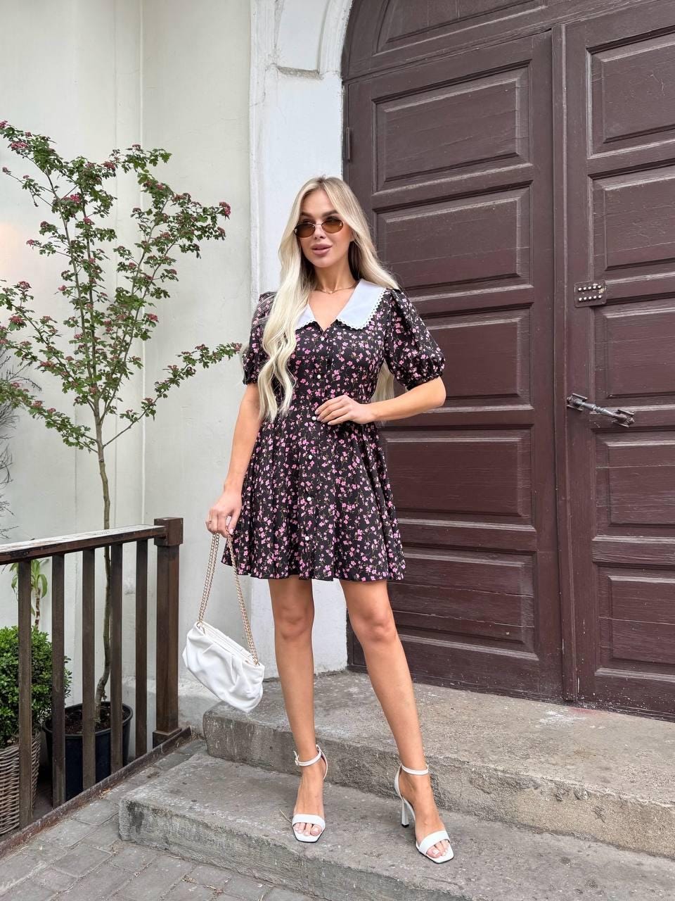 black mini dress with flowers self-portrait - Black Crepe 3D Flower Mini Dress main image 1