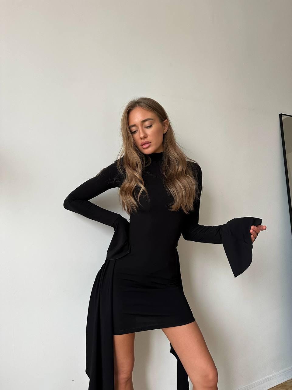 Long Sleeve Ruched Mini Dress  Elegant Stretch Bodycon Dress With Draped  Detail, Party, Club & Holiday Outfit, Clothing Gift for Her, Wife - Etsy