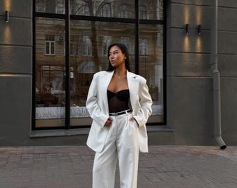 Oversized Tailored Suit Set Women, Wide Leg Pants Suit, Minimal Luxury Blazer Set, Elegant Two Piece Outfit, Capsule Wardrobe, Clothing Gift