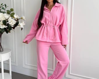 Fleece Tracksuit, Cozy Lounge Set, Winter Warm Sweatsuit, Hoodie and Pants Set, Casual Fall Outfit, Women's Jogger Set,Clothing Gift For Her